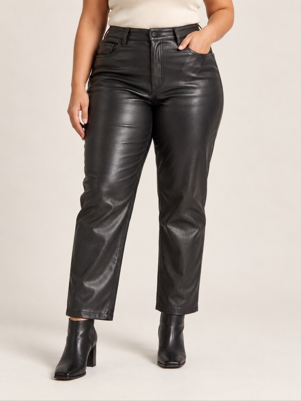 Abercrombie Curve Love Vegan Leather Ankle Straight High Rise Pants Black US 32